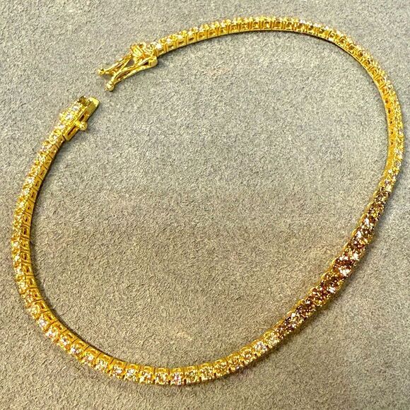 LeVian Chocolate & Vanilla Ombré Diamond Tennis Bracelet 14k Honey Yellow Gold - Picture 1 of 7